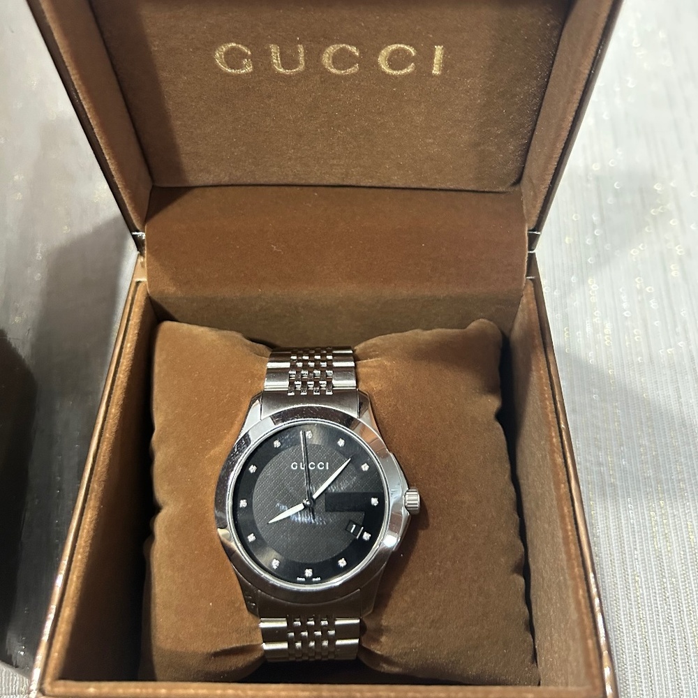 Gucci Mens YA126405 S/S WATCH DIAMOND MARKERS BLACK DIAL